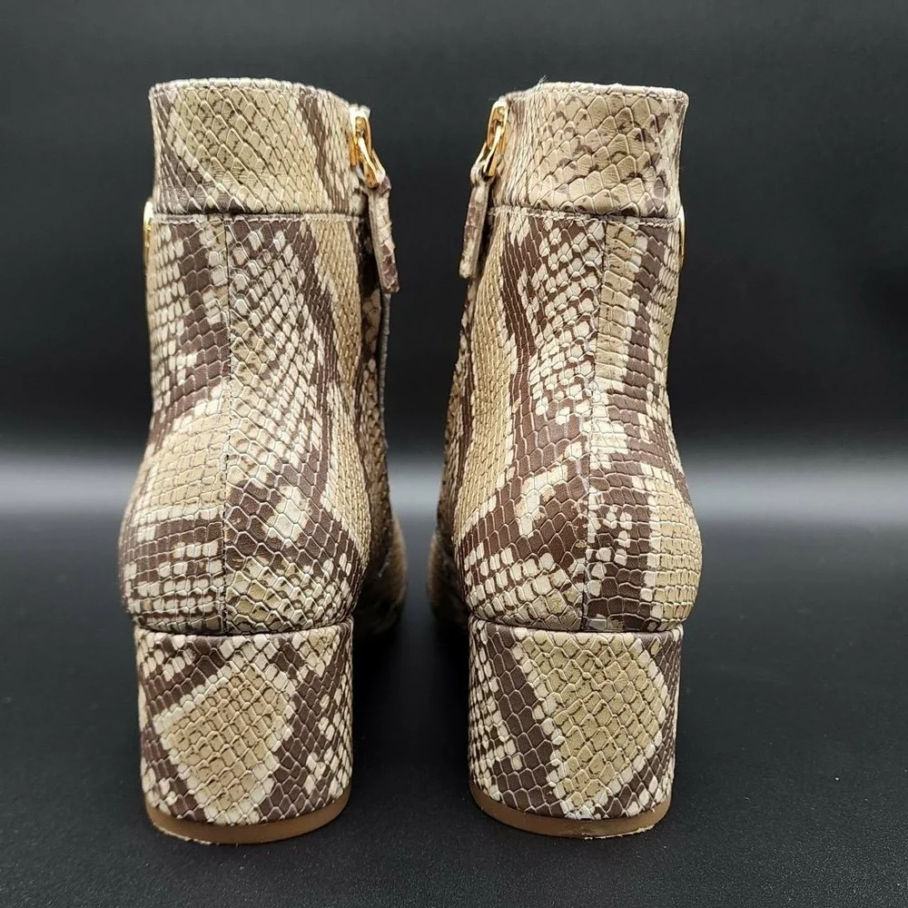 Lauren Ralph Lauren Boots Women 8B Tan Snakeskin Print LRL Logo Ankle‎ Booties